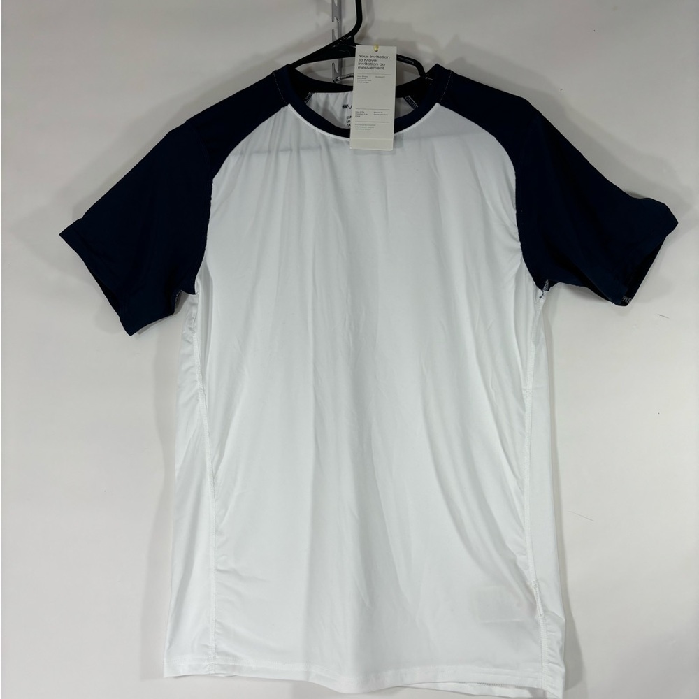 Athletic Boy’s Shirt White with Navy Blue Short Sleeves 16-18